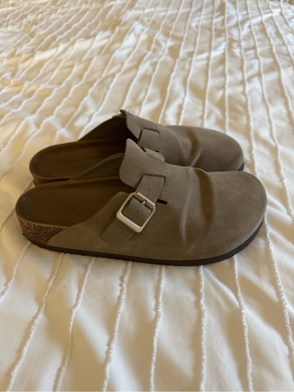 Universal Thread Taupe Suede Buckle Clogs